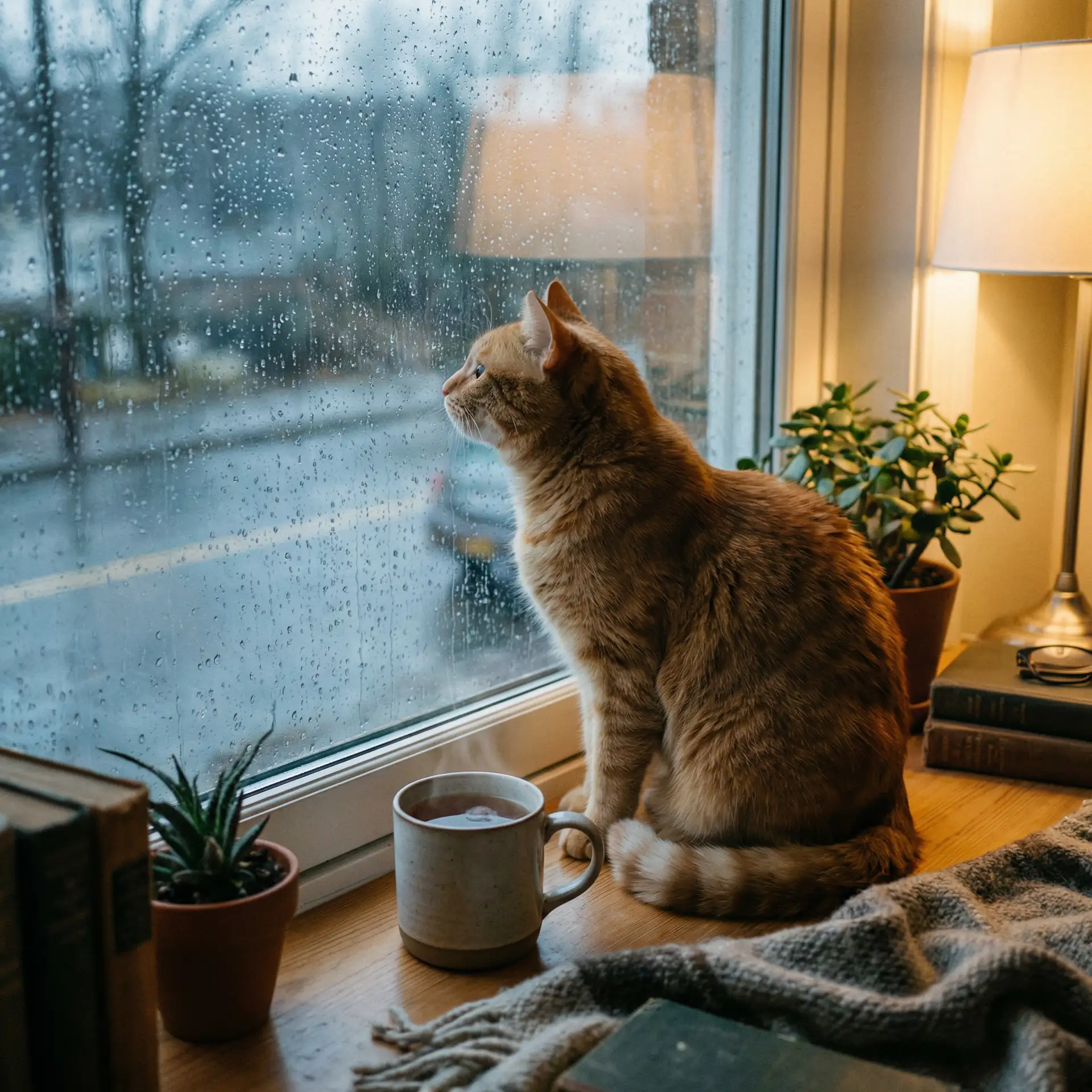 猫咪望着窗外的雨 - 晚上睡不着偷偷看B站入口